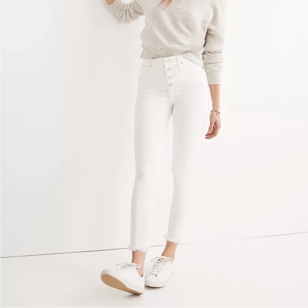 Madewell 10" High-Rise Skinny Crop Jeans: Button-Front Edition in White Sz 27